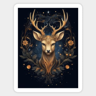 Mystical Night Deer Among Flowers Sticker